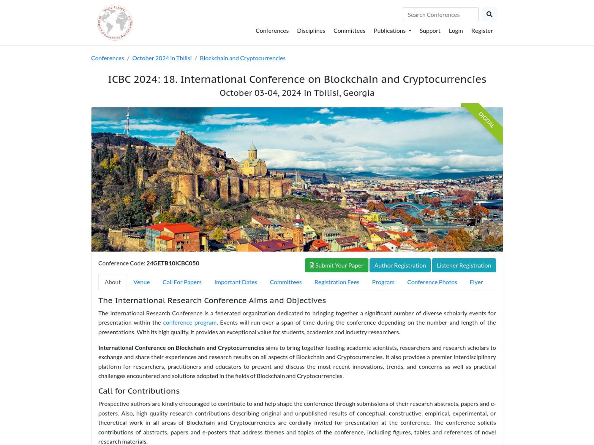 International Conference on Blockchain and Cryptocurrencies (ICBC) website