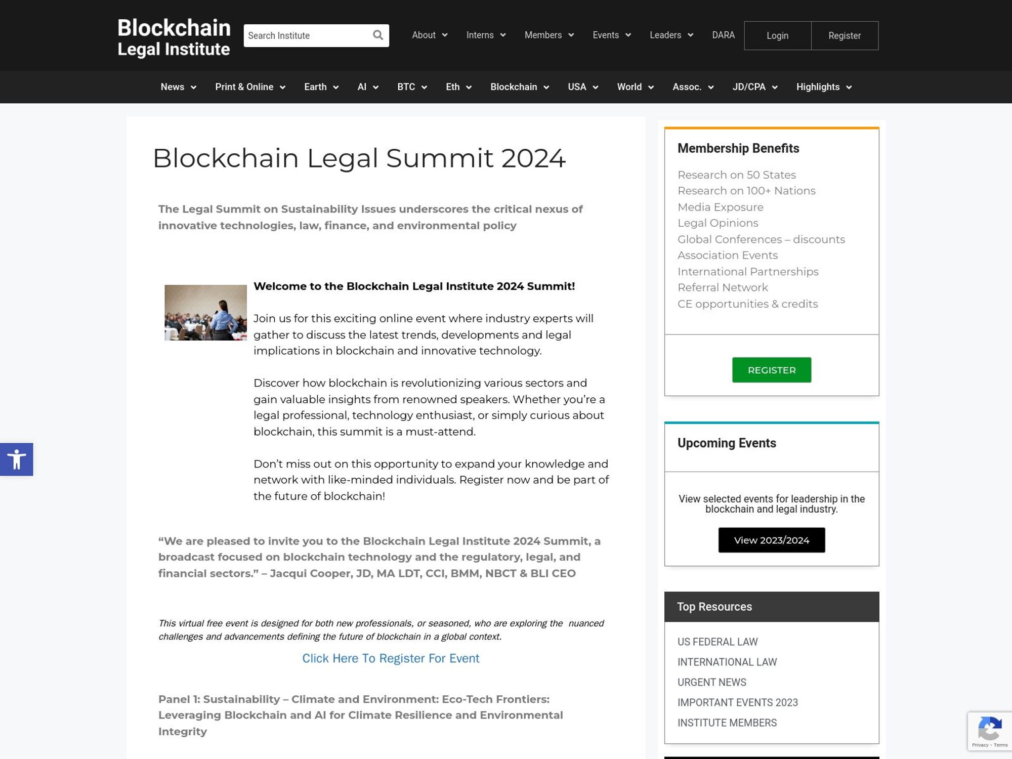 Blockchain Legal Institute Summit website