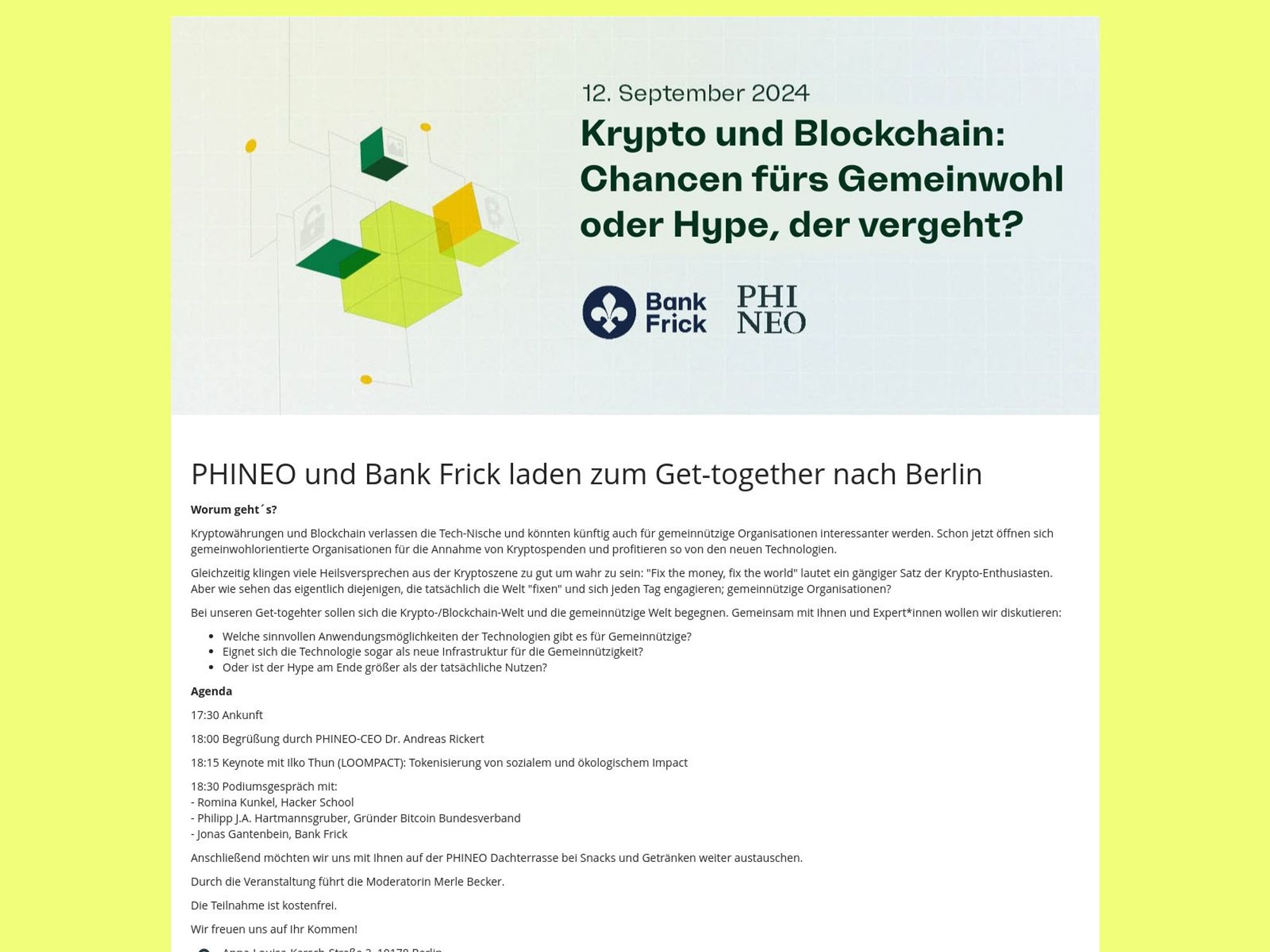 Crypto Get-together PHINEO and Bank Frick screenshot