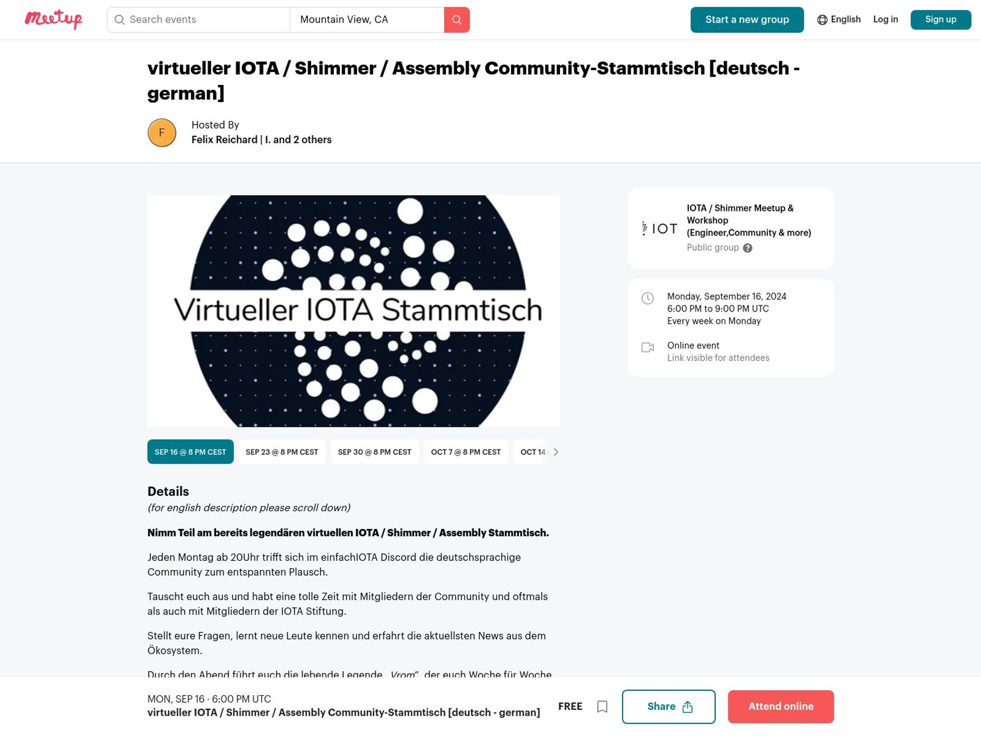 Virtual IOTA Community Meetup Germany website