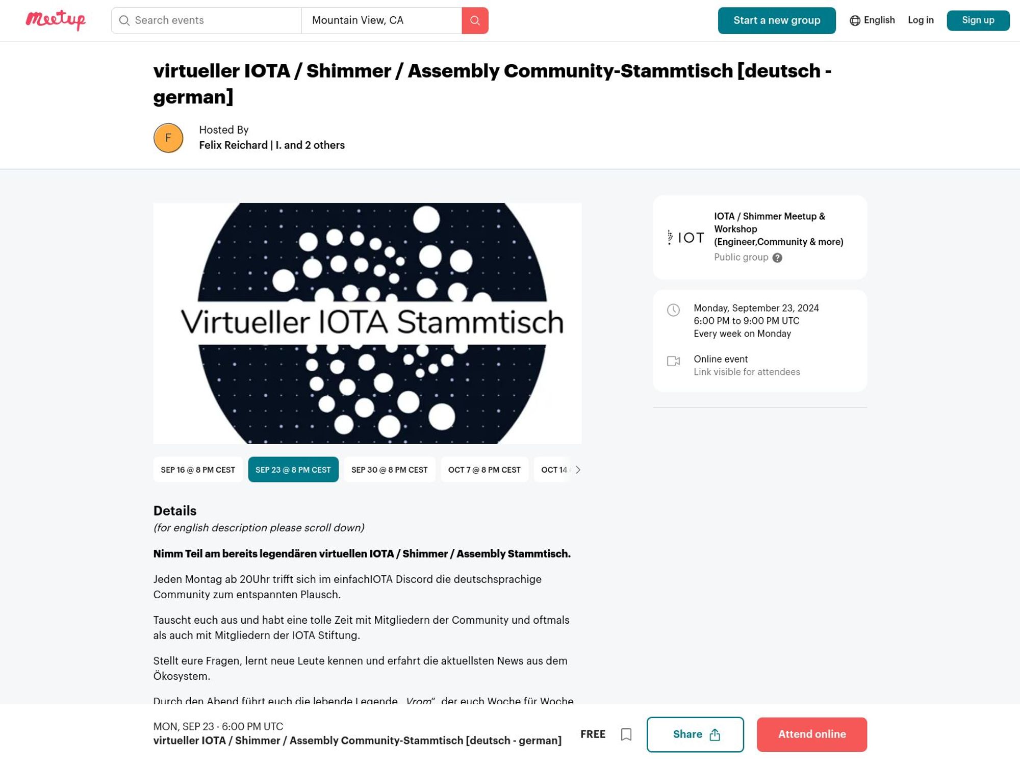 Virtual IOTA Community Meetup Germany website