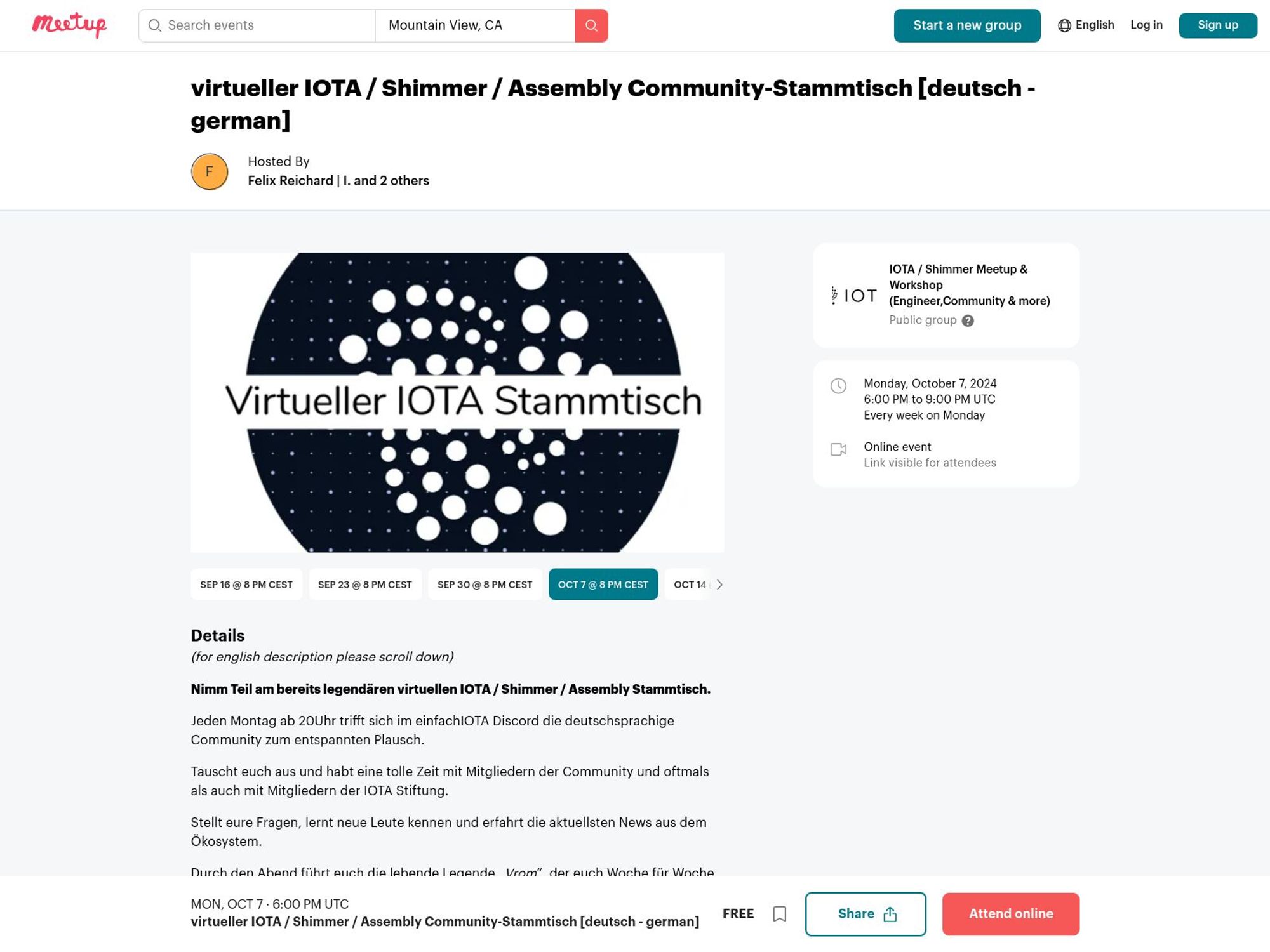 Virtual IOTA Community Meetup Germany website