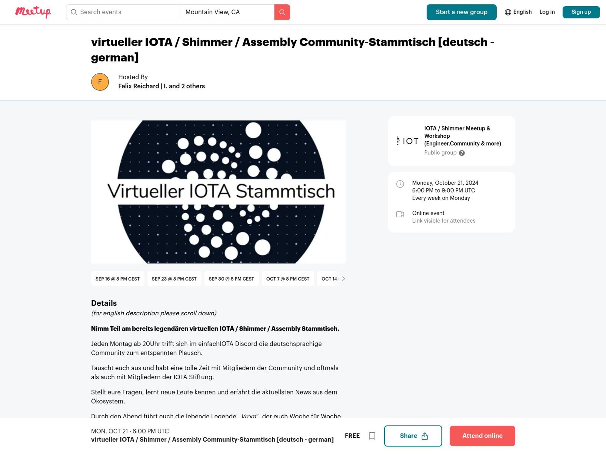 Virtual IOTA Community Meetup Germany website