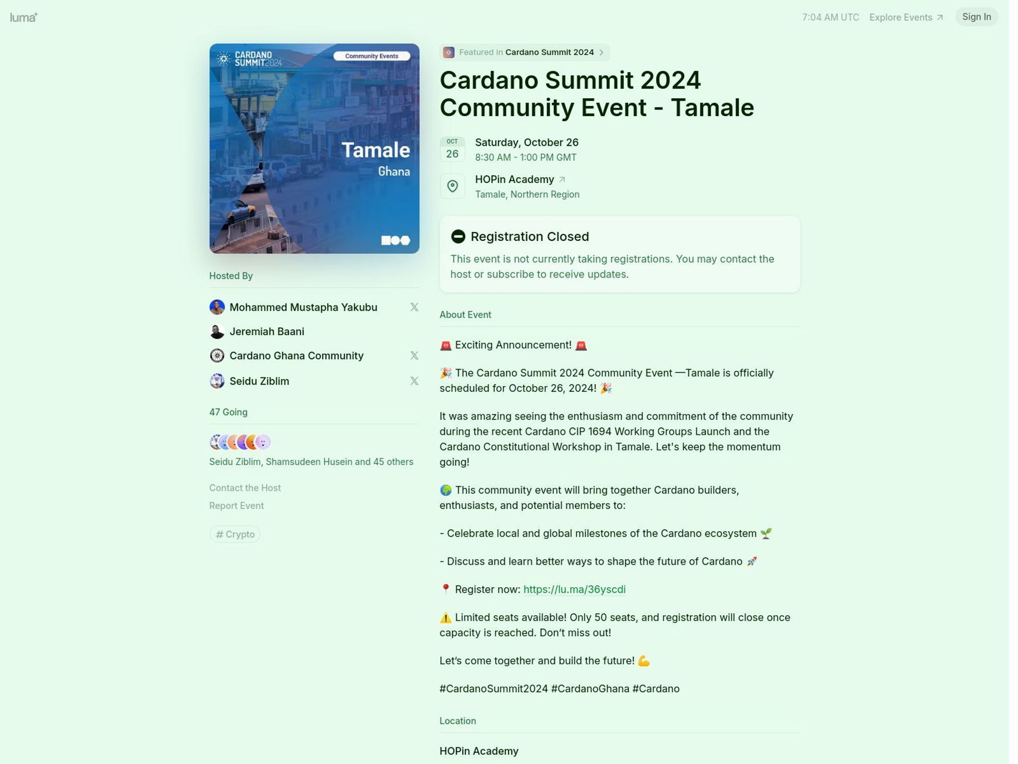 Cardano Summit 2024 Community Event – Tamale screenshot